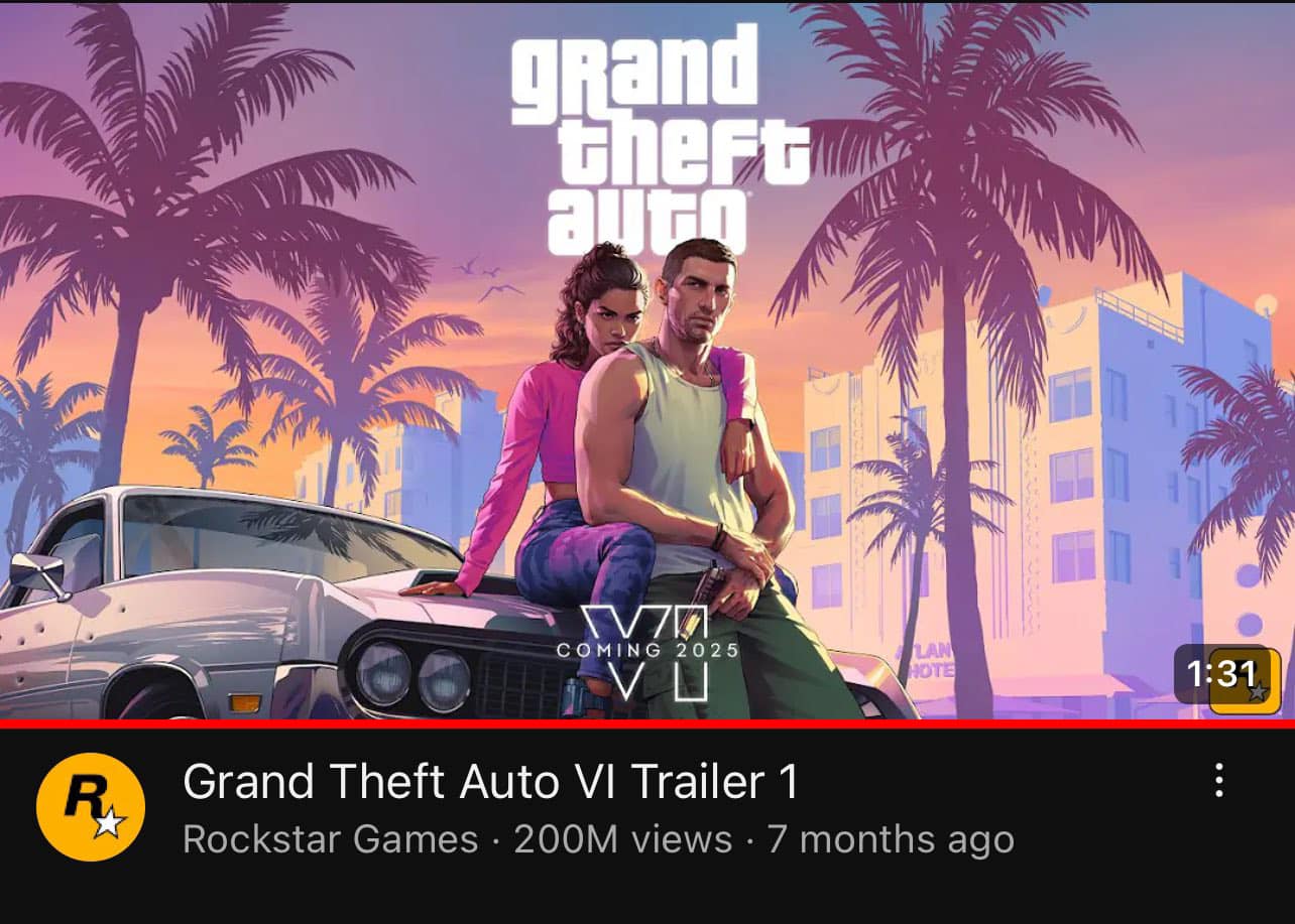 GTA 6 trailer just hit 200M views after 7 months